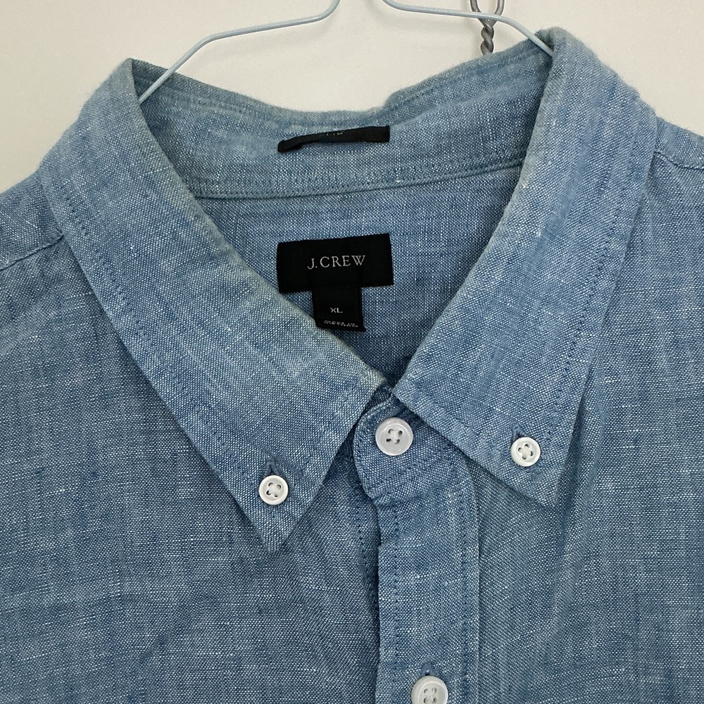 J.Crew Men's Blue Button-Down Linen Shirt